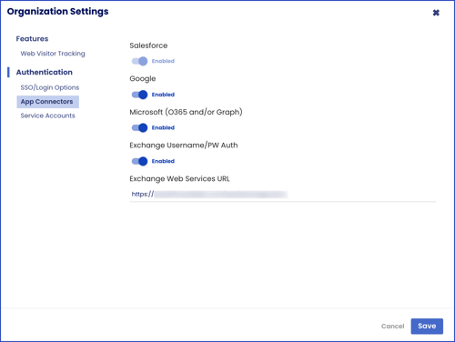 organization settings app connectors