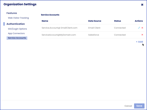 organization settings service accounts