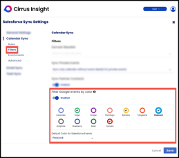 CI21 dashboard filter google events by color - user