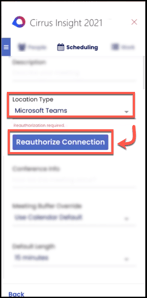 CI21 scheduling reauthorize connection microsoft teams