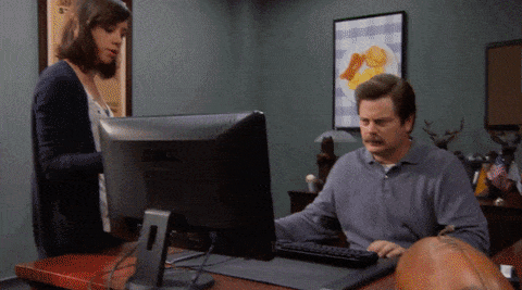 GIF from Parks and Recreation, angry at computer