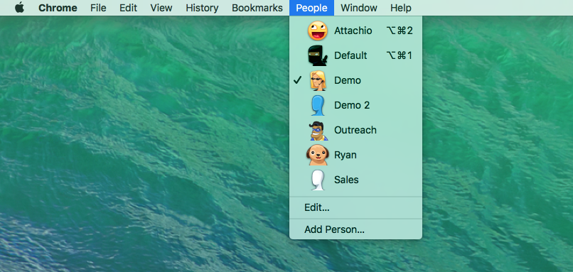 Cirrus Insight. Example of multiple browser profiles.