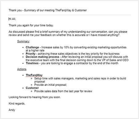 Cirrus Insight. Example follow-up email.