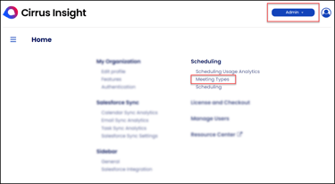 admin dashboard meeting types