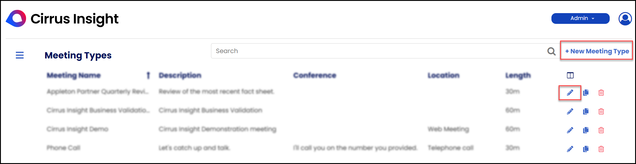 admin new meeting type