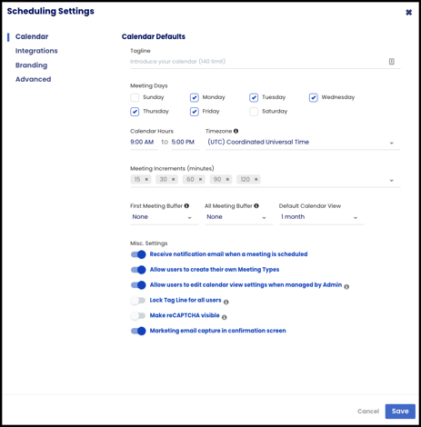 admin scheduling settings