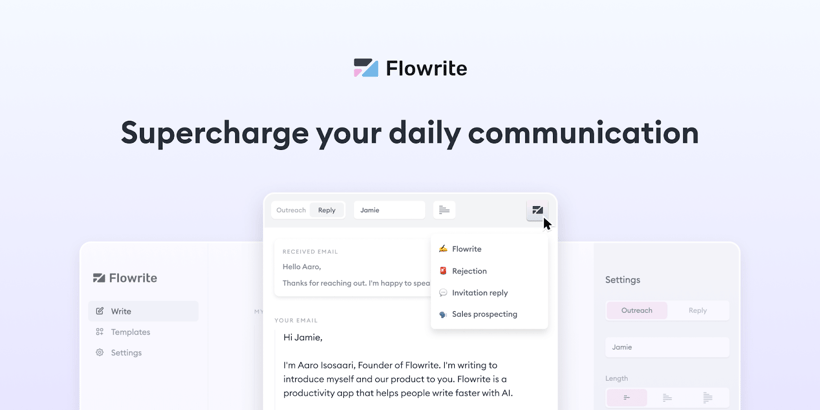 flo write tool that says supercharge your daily communication