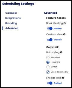 schedule settings feature access