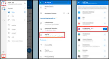 outlook mobile enable CI21 add-in