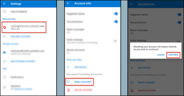 outlook mobile reset account