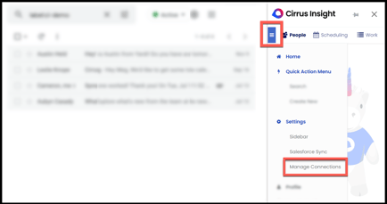 sidebar manage connections