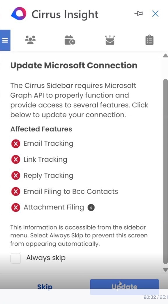 Fix Microsoft Graph API Errors in Cirrus Insight Outlook Sidebar