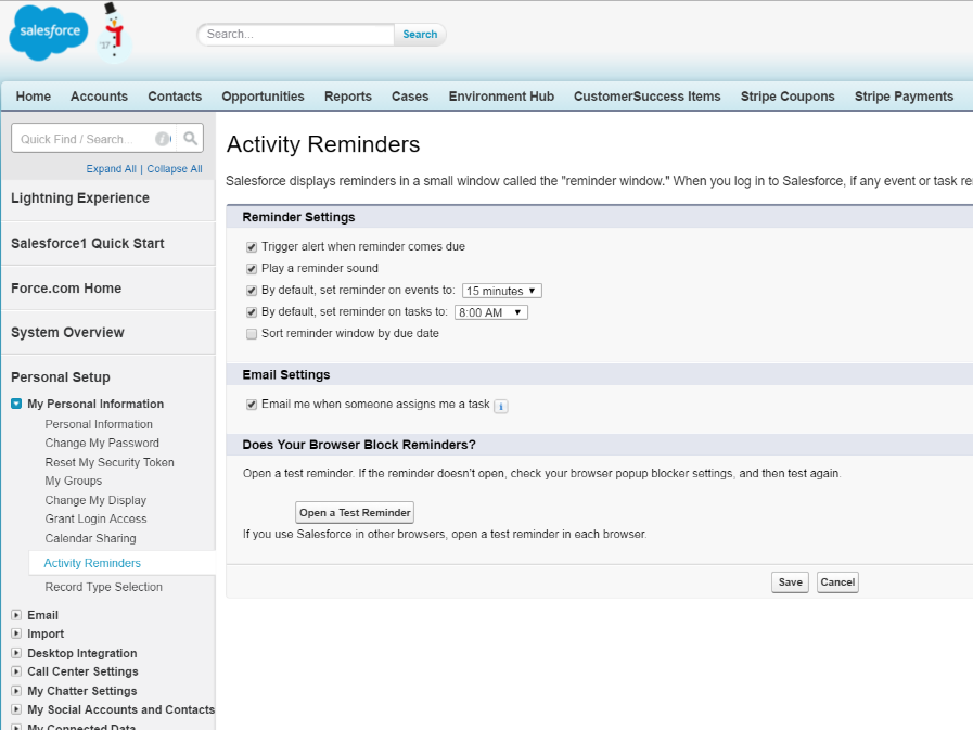 enable user control over task assignment notifications salesforce