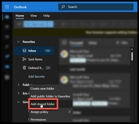 Outlook on the web - Sharing an Email Folder or Mailbox